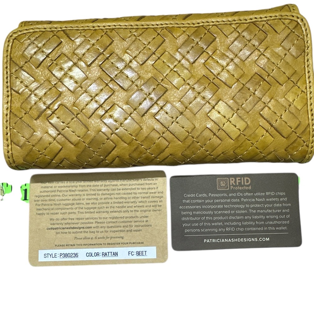 Patricia Nash Yellow Rattan Tri- fold Woven Clutch Wallets RFID - Picture 4 of 12